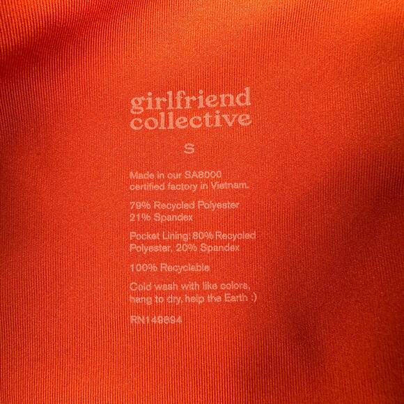 Girlfriend Collective Leggings Womens Small Orange Compressive High Rise Pocket - Picture 4 of 11